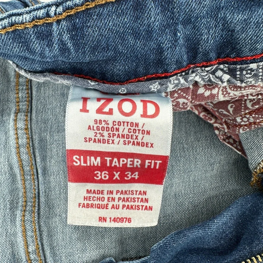 Izod Jeans Mens 36x34‎ Blue Stretch Denim Slim Tapered Fit Mid Rise Classic